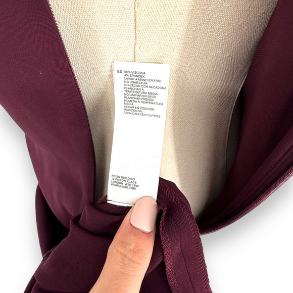 Reiss Burgundy Wrap Midi Dress Size 4 Classic Professional Designer - Picture 3 of 8